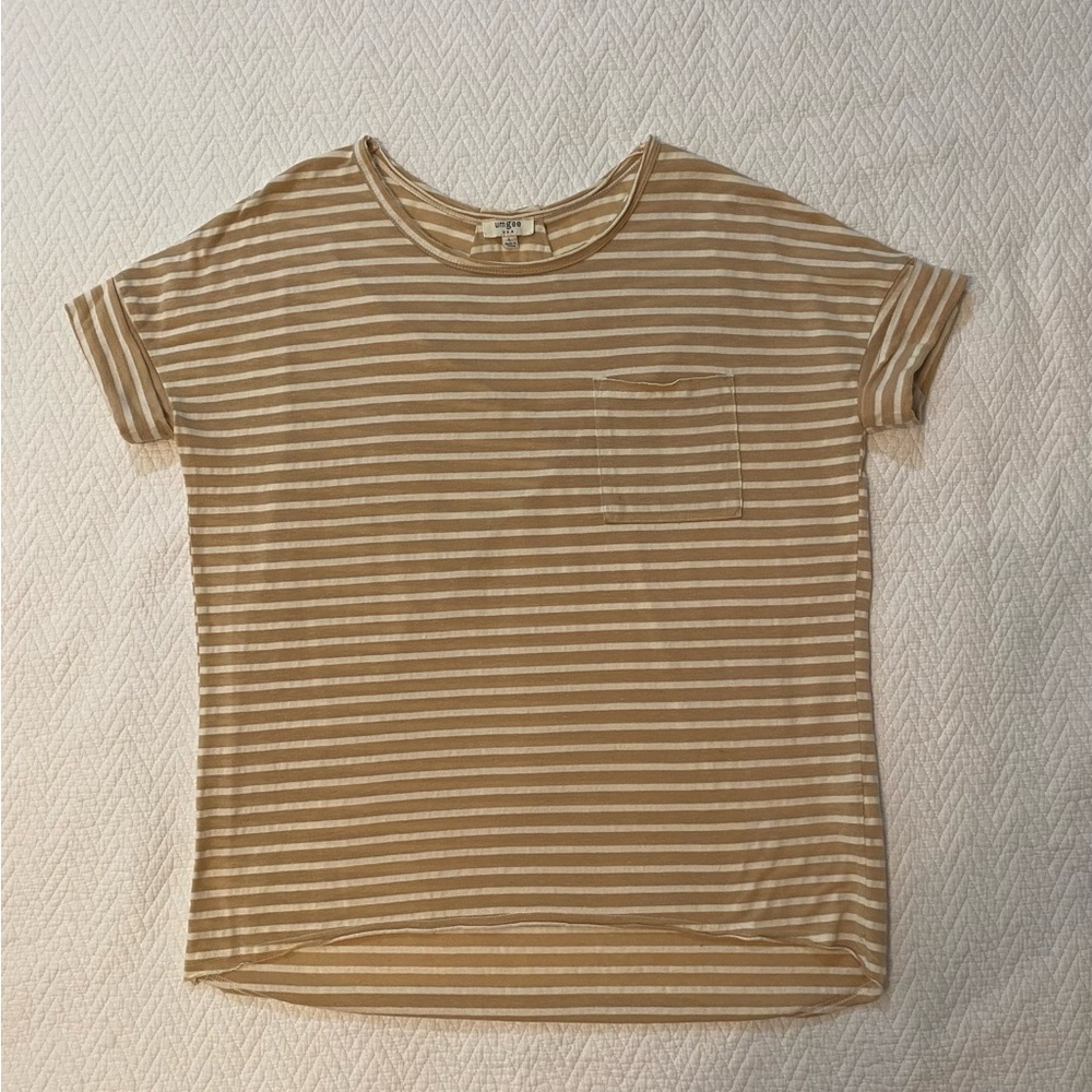 Oversized Striped Tan and White T-Shirt